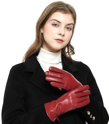 ZLUXURQ Guantes de conducción de invierno con pantalla táctil de piel de cordero genuina suave para mujer con forro de cachemira o lana