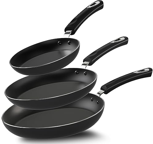 KICHLY Induction Hob Pan Sets Non Stick, 3 Pcs Fryingpans, Professional Chefs Kitchen Cookware, 20cm, 24cm, and 28cm (Grey, 1 Pack of 3)