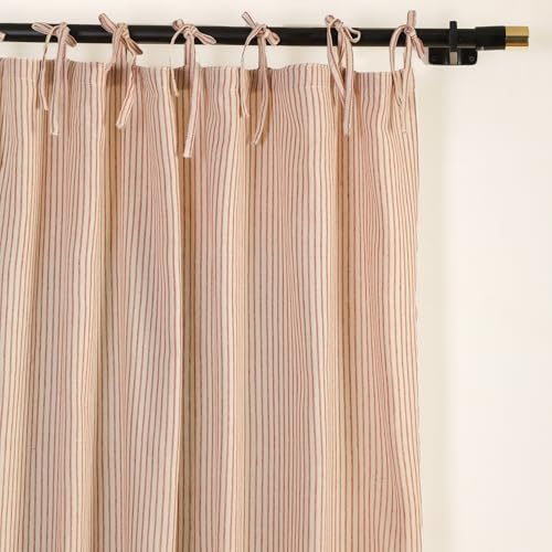 THE ART BOX Cortinas de Gasa a Rayas, Cortinas Colgantes de Gasa de Lino Boho con Lazos Superiores, Filtrado de Luz, Tratamiento para Puertas y Ventanas, 2 Paneles de Cortinas para Sala de Estar