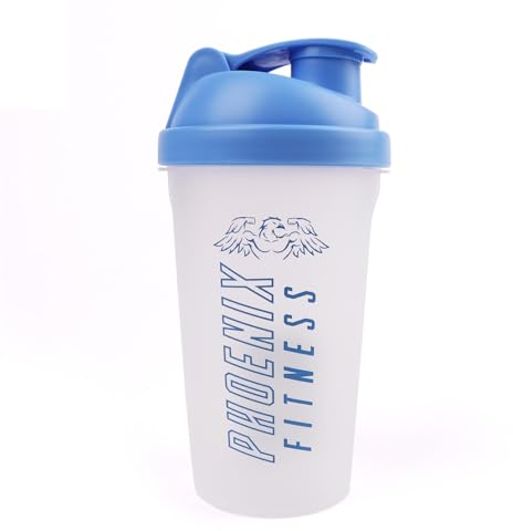 Phoenix Fitness Protein Shaker Bottle - 500ml Leakproof Bottle with Screw Top Lid and Mesh Grid - Dishwasher Safe BPA Free Sports & Gym Bottle - Blue