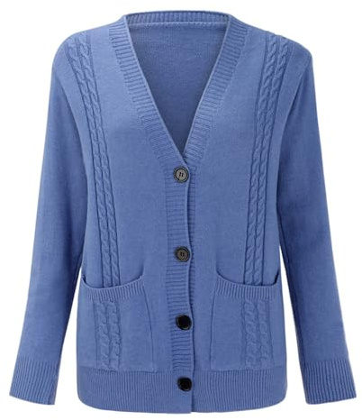 IQYU Cárdigan de punto de lana para mujer, cárdigans para mujer con bolsillos chaqueta de verano elegante chaqueta de punto negro larga chaqueta de primavera ligera chaqueta de verano chaqueta