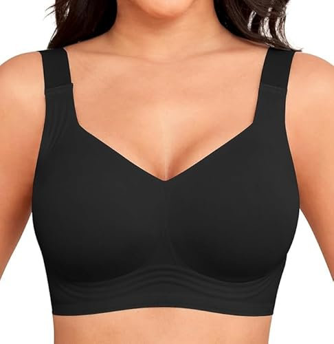 Yommay Full Coverage Bras for Women - Comfortable Ladies Sleep & Everyday Bras with Padded Cups, Black, 2XL