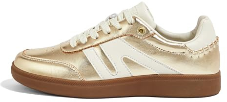 LUCKY STEP Dam Klassiska Retro Sneakers med Gummissula - Avtagbar Innersula - Slitstark & Skön | Skinn & Textil | Perfekt för Promenad, Träning & Vardag (Guld, 10US-41EU-8UK)