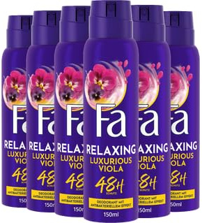 Fa Deodorantspray lyxiga ögonblick (9 x 150 ml), deodorant med den lyxiga doften av rosa viola, deodorant utan aluminium för upp till 48 h deodorantskydd, lämnar inga deodorantrester på kläderna