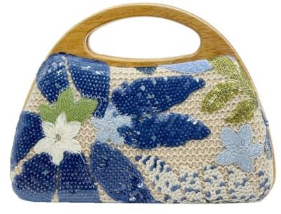 UMREN Women Sparkly Sequin Embroidered Flower Evening Handbag Straw Clutch Purse Top handle Formal Party Wedding Shoulder Bag