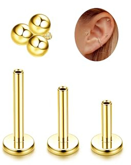 Adramata G23 Titanio Piercing Oreja Tragus Labret Roscado Interno Labio CZ Hipoalergénico Medusa Pendiente Pequeño Conch Helix Oro Plata