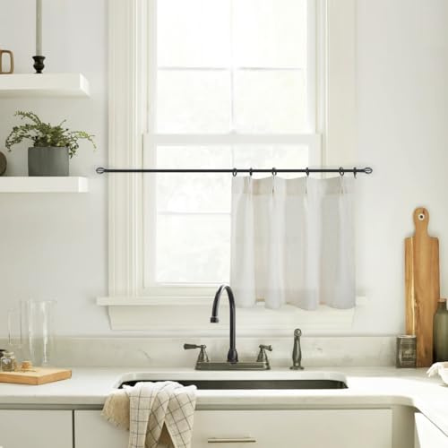 Basement Window Curtains,Small 12 Inch Length Sheer Semi Privacy Cafe Linen Pinch Pleated Tiny Curtains for Kitchen Top of Window Door
