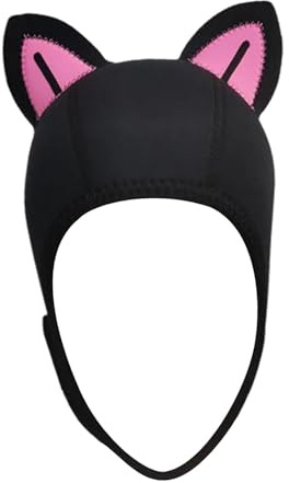 Cat Ears Diving Hood, Swimming Hat Neoprene Wetsuit Hood, Cute Men Women Scuba Hood Head Cover Surfing Cap for Canoe Kayaking, Black Pink Blackline