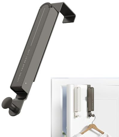 Jilskl Attaccapanni da Porta, Ganci Pieghevoli Sopra La Porta, Appendiabiti da Porta Retrattile, Non Richiede Foratura, in Metallo, Salvaspazio, Adatto a 6 Ganci e Prolunghe Retrattili (Grigio)