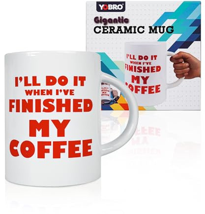 YOBRO 67 Oz (2 l) jättestor kaffemugg i keramik – extra stor rolig kaffekopp– originell present till män, kollegor eller kontor – rolig present till varje anla (röd)