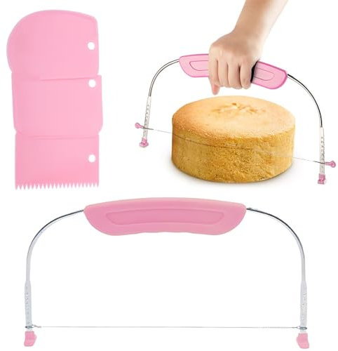 Cake Cutter Cake Leveller with 3 Cream Scrapers, Professional Stainless Steel Cake Slicer Leveller, Cake Leveller Cutter, Kitchen Baking Tools for Cake Cutting