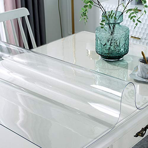 Crystal Clear Table Protector, Easy to Clean Plastic Tablecloth, Waterproof Desk Pad for Families with Kids, Transparent Table Cover Protector