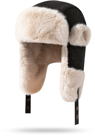 NLAND Chapeau de Trappeur d'hiver avec Protège-Oreilles Chapeaux Russes Chaud pour Femmes Hommes Chapka Bonnet Trapper pour Ski,Noir Taille Unique