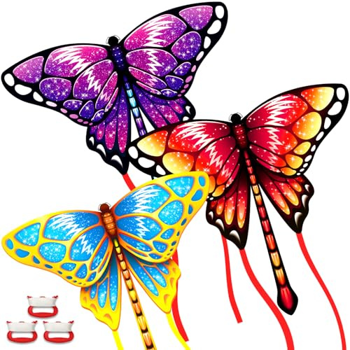 3 dragones de mariposas para niños y adultos, cometa grande para niños de 4 a 8 años. Fácil de volar, perfecto para principiantes, cometas de playa para actividades al aire libre, juegos familiares