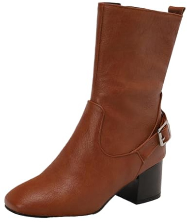 CHICMARK Stivaletti da donna con tacco a blocco, tacco da 5,5 cm e cappuccio quadrato, suola antiscivolo, fodera calda per ufficio e tempo libero, marrone, 44 EU