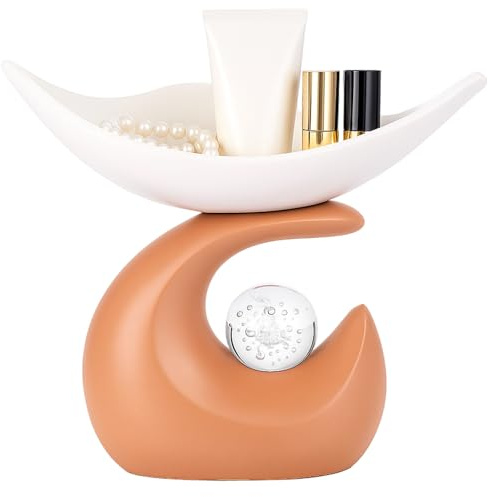 Modern Key Holder Bowl Organizer Modern Resin Decorative Storage Tray with Crystal Ball Decoration Key Tray for Offices, Dressing Tables, and Bedside Tables Decor a Wave-Shaped Desktop Organizer