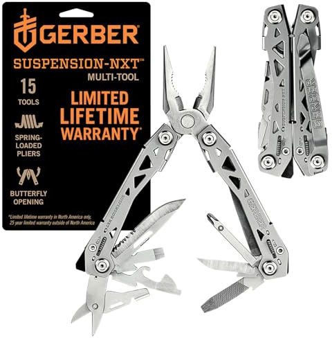 Gerber Gear Suspension-NXT 15-in-1 EDC Multi tool with Pocket Knife, Needle Nose Pliers and Wire Stripper Tools, Gifts for Men, Survival and Camping Gear, Stainless Steel