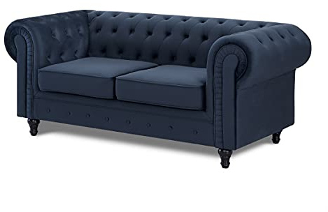 Home Detail Velvet Fabric 2 or 3 Seat Sofa Modern Chesterfield Upholstered Settee Set (2 Seat Sofa Only, Midnight Blue)
