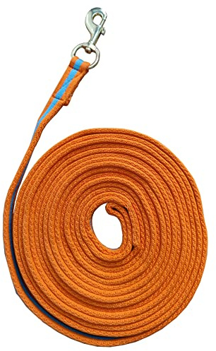 Soft Padded Lunge Line Rein Lead for Horses 27ft Looped Handle Swivel Clip (Orange/Turquoise)