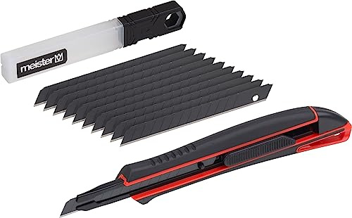 Meister Universalknivset Black Line – 11 delar – brytkniv (9 mm) – med 10 ersättningsblad – extra vass – för att skära alla material/skärkniv/9403850