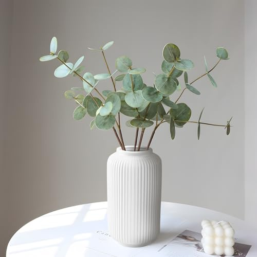 XunHe Tall 8 Inch White Ceramic Ribbed Vases, Flower Vase Modern Home Decor, Decorative Flowers Vase for Wedding Dinner Table Office Bedroom, Home Decoration for Fresh Flowers, Dried Flowers