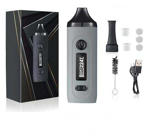 Dry Herb Vaporizer, OLED Display and Temperature Control, Quick Heating in 30s, *Nicotine Free (Black) (Grey)