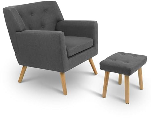 IDMarket - Fauteuil scandinave LIV avec Repose Pieds en Tissu Gris Anthracite