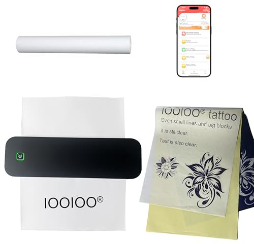 IOOIOO D210 Portable Printer, Wireless Inkless Bluetooth Thermal Printer for Tattoo Stencil Transfer Paper, for 8.5 x 11 Letter, A4 Rolled & Folded Thermal Paper (Black, Without Carrying Case)