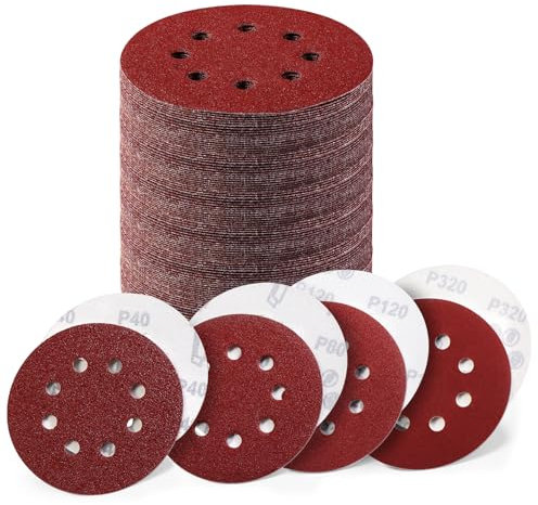Blendura 80 Discos de Lija para Lijadora Orbital, 125mm 8 Agujeros - Granos P40/P80/P120/P320 (20 Unid. por Grano) - Óxido de Aluminio, Sistema Hook & Loop - Para Madera, Metal y Plástico