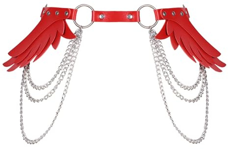 Heavelove Harnais en cuir pour femme avec ailes d'ange Punk Porte-jarretelles Ceinture Jambe Taille Réglable Accessoires de Costume Halloween Rave, Rouge, taille unique