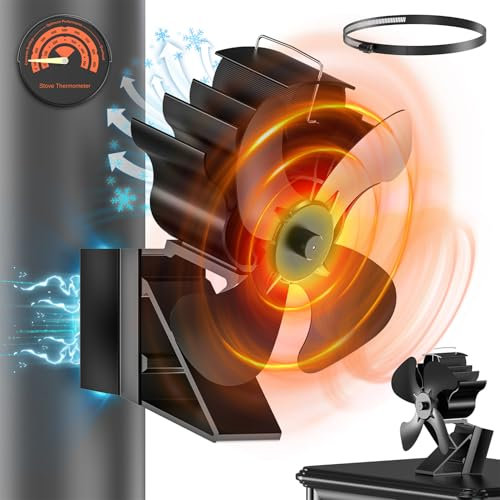 ICARE ventola per stufa a legna, ventilatore per stufa a legna, 2 in 1 silenzioso ventola per camino senza elettricità, pezzo di ricambio