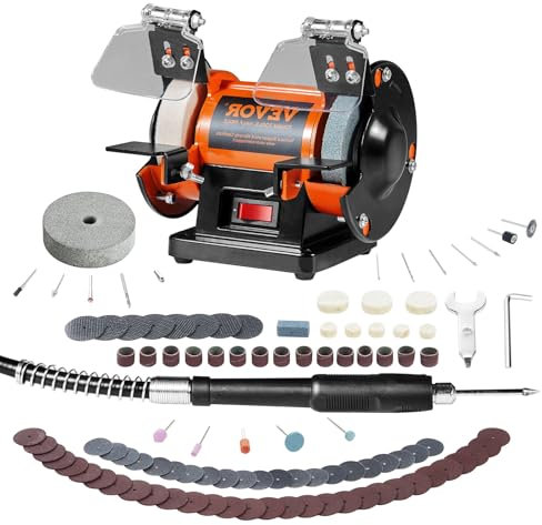 VEVOR Touret à Meuler 50 W Moteur sans Balais Polisseuse d’Établi 2980 tr/min avec 3 Meules 100+ Accessoires Machine de Polissage Fin et Grossier Meulage Élimination de la Rouille des Métaux Bijoux