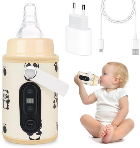 Idota Flaschenwärmer Baby Unterwegs, Tragbarer Fläschchenwärmer USB-Ladung Babyflaschenwärmer 6 Einstellbare Temperatur 38-55℃, Flaschenwärmer Baby Babykostwärmer mit Temperatur Display (Panda)