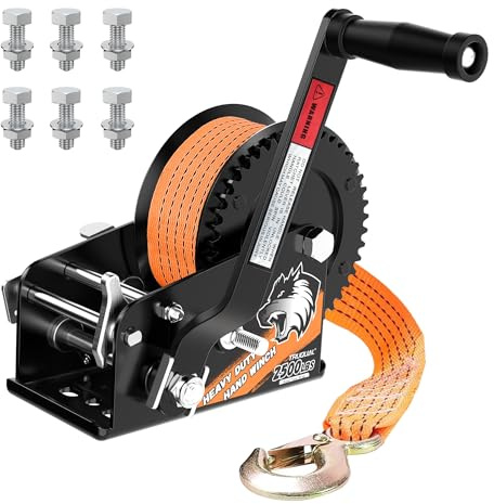 Heavy Duty Boat Trailer Winches with 23 FT Strap, 2-Way Ratchet Mechanism and 2-Speed Switchable Option, 2500 lbs Winches for Towing Trucks, ATVs RVs and Jet Skis