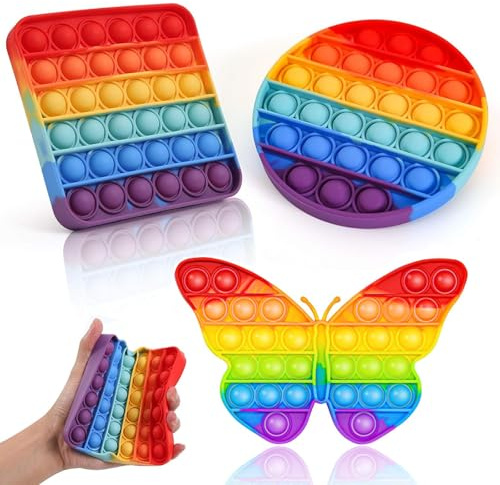 3Pcs Fidget ,Bubble Rainbow Special Needs Anxiety Autism Special Needs Silicone Stress Reliever