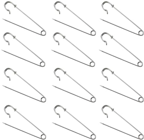 12 Stück Große Sicherheitsnadel,Sicherheitsnadeln Groß Heavy-Duty Steel Safety Pins Metall Pin Sicherheits Nadeln Broschennadel Befestigungsnadeln,für Bettwäsche Stricken Kleidung Basteln Schmuck