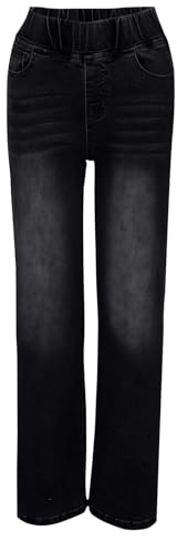 Generisch Jeans Mit Gummizug Damen-Jogginghose, Jeans, die wie Jeans aussieht, hoch tailliert, dehnbar, zum Überziehen, Weite Jeanshose mit Jeanshosen Damen Mit Löchern (Black, M)