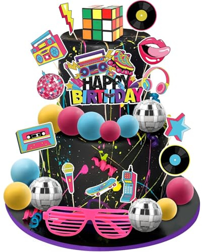 Decorazione per torte da discoteca, Decorazioni per torte hip hop retrò, Disco Ball Per Decorazione Degli, Decorazioni per torte anni '80-'90, per compleanno, carnevale, feste (B)