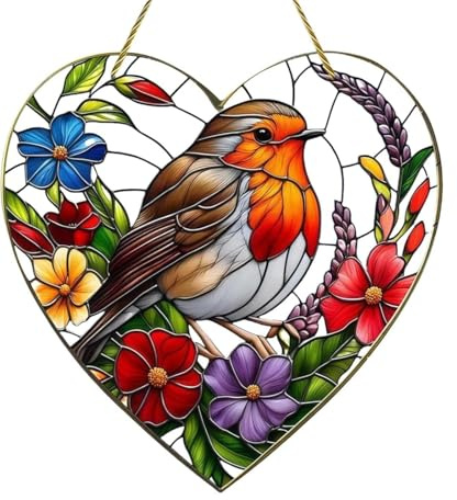 Colorful Bird Ac/rylic Pendant,Garden Hanging Ornaments,Robin Decoration,2D Flat Garden Bird,Glass Ornaments for Windows,Outdoor Hanging Decorations,Garden Ornaments,Hanging Decorations for Window