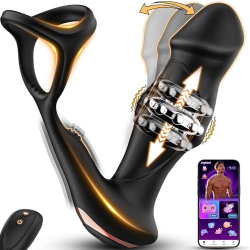 BEISAR Prostate Massager Anal Vibrator - 6 in 1 Butt Plug with 9 Wiggling Sliding Thrusting Vibrating Modes, Male Sex Toys for Men Dildo Cock Ring with New APP Remote Control Strap On Dildos
