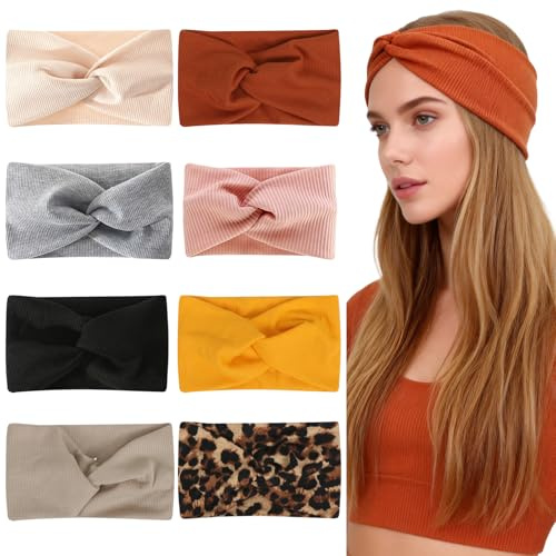 8 Pezzi Fascia Capelli Donna, Largo Headband Multicolore, Elastico Accessori Capelli per Bellezza, Yoga e Sport