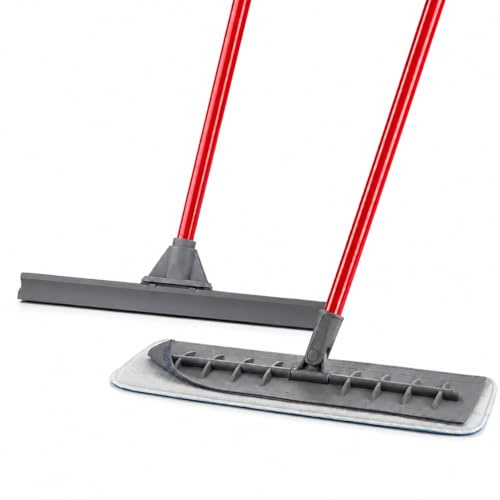 Mocio per Pavimenti Tyroler | Manico antiruggine da 145cm | 100% Silicone | Include 2 Panni in Microfibra | Testa Flessibile