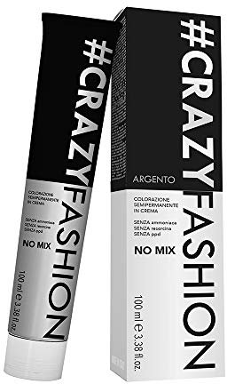 Crazy Fashion, Tinte Semipermanente, Sin Amoniaco, Resorcinol ni PPD, Tinte Semipermanente en Crema, Duración de 6 a 8 Lavados, Plata, 100 ml