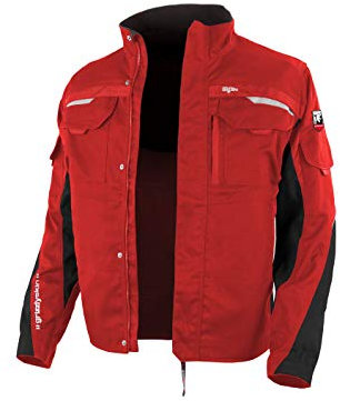 Grizzlyskin Arbeitsjacke Iron – Unisex Workwear für Damen & Herren, Cordura-Schutzjacke mit vielen Taschen, Outdoor Jacke mit Reflexbiesen, Farbe: Rot/Schwarz, Größe: 3XL (62/64)