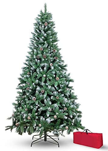 Brigros - Albero Di Natale Artificiale Effetto Realistico In Pvc Ignifugo, Albero Di Natale Folto Con Aghi Di Pino Spessi E Rami A Gancio, Con Borsa E Base In Metallo (Innevato, 180 cm)