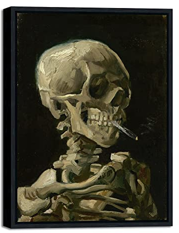 Wieco Art Framed Art Skull of a Skeleton with Burning Cigarette, 1886 by Vincent Van Gogh Canvas Wall Art for Home Decor and Wall Decoration Post-Impressionism Canvas Prints Artwork