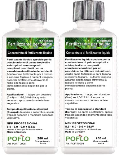POFLO Fertilizzante per palme linea professionale Concime per radici di palme + concime per foglie HIGH-TECH! (500 ml)