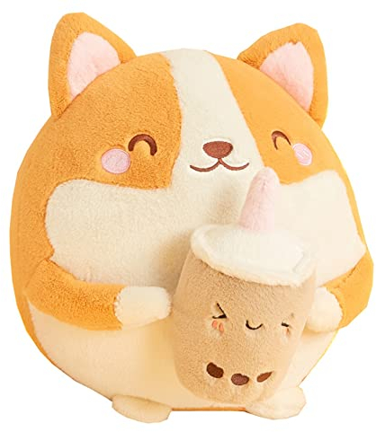 LICHENGTAI Corgi Plush Toy, Boba Stuffed Animal Bubble Tea Plush Toy, Funny Milk Tea Soft Doll Teacup Pillow Bubble Tea Plush Toy Children's Birthday Gift