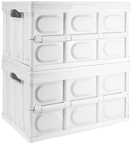 TekBox 30L White Storage Box with Lid Folding Stackable Crate Tub (2)