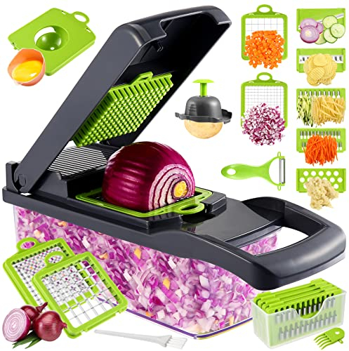 Gemüseschneider, 14 In 1 Gemüse Schneider, Würfelschneider mit 7 Austauschbare Klingen Vegetable Chopper Dicer für Hobeln Von Obst Gemüse, Karotte, Kartoffel, Knoblauch (Grau)